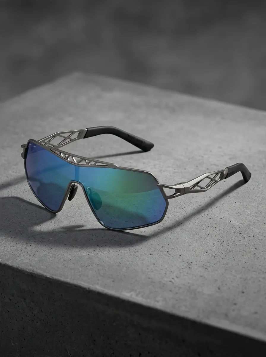 Men's Sporty Geometric Frame Blue Mirrored Lens Sunglasses