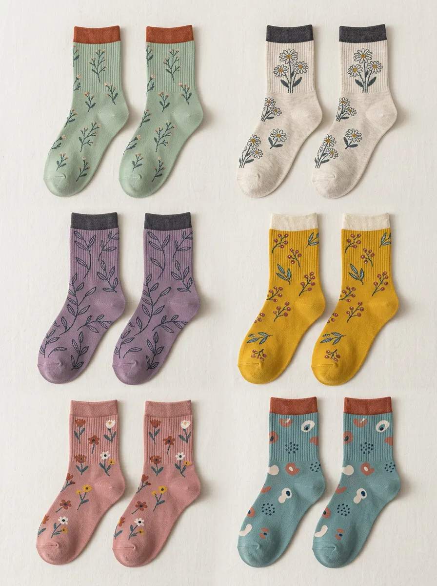 Women's Geometric Crew Socks Six Pair Set