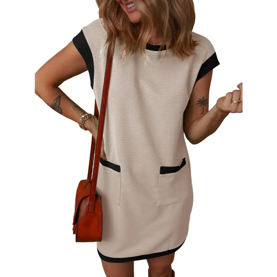 Round Neck Cap Sleeve Mini Dress