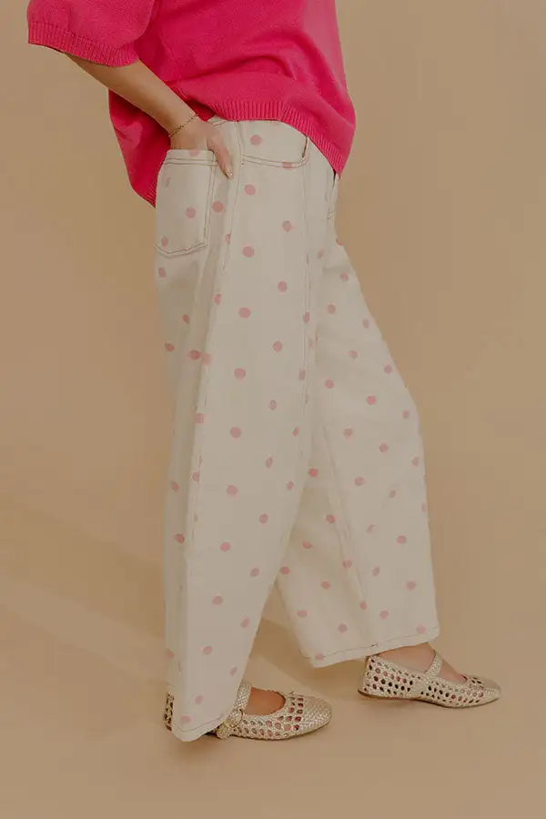 Spotted Around Town High Waist Barrel Leg Jean In Pink