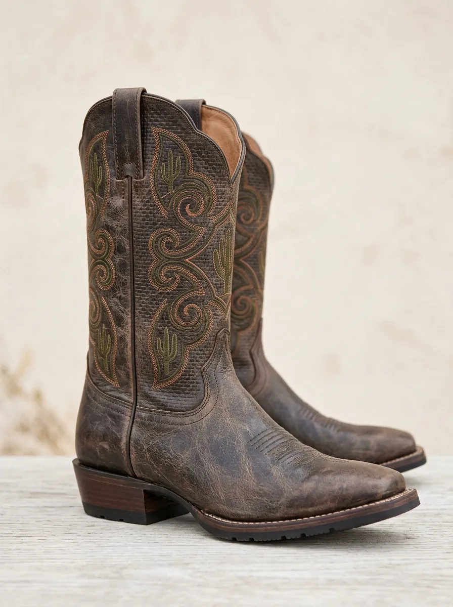 Heritage Cactus Embroidered Profile Men's Western Cowboy Boots