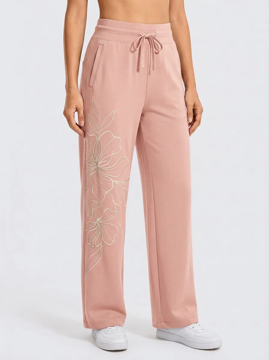 Women's Sage Green Side Pockets Wide-Leg Sweatpants
