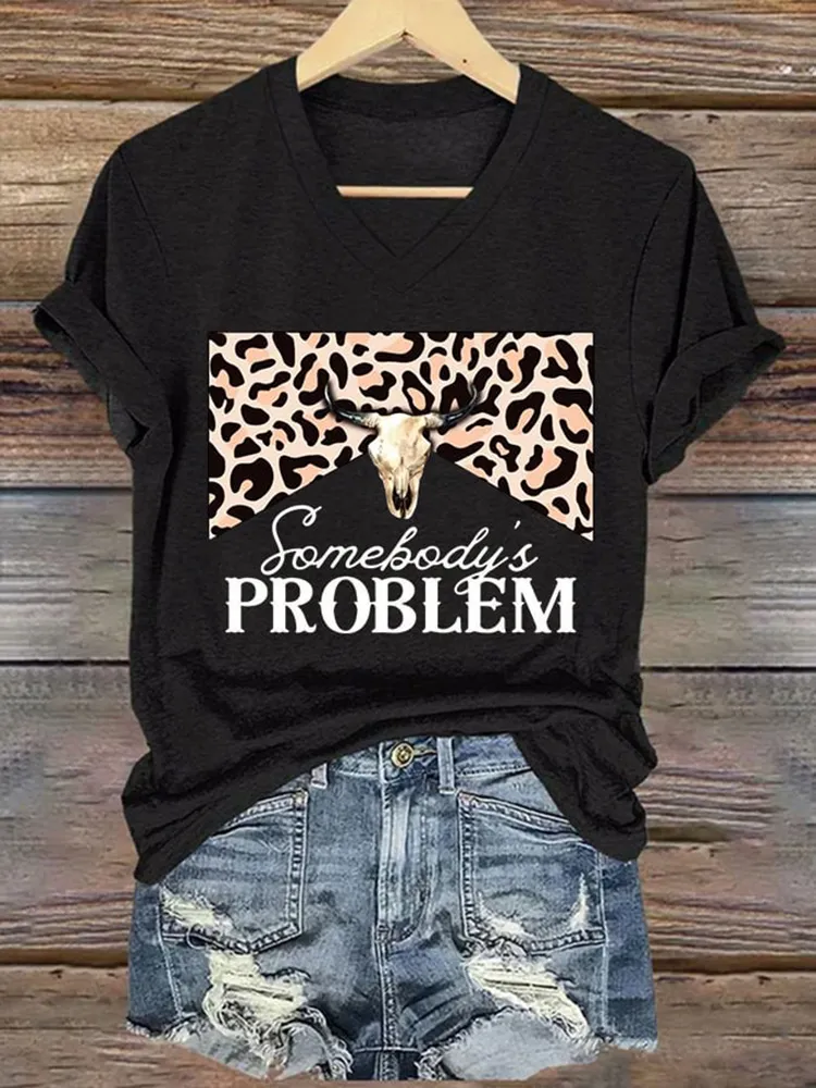 Problem Printed V-Neck Short-Sleeve T-Shirts