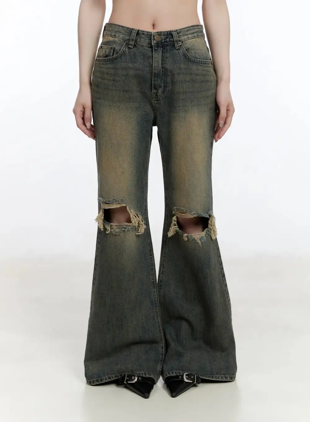 Distressed Bootcut Jeans