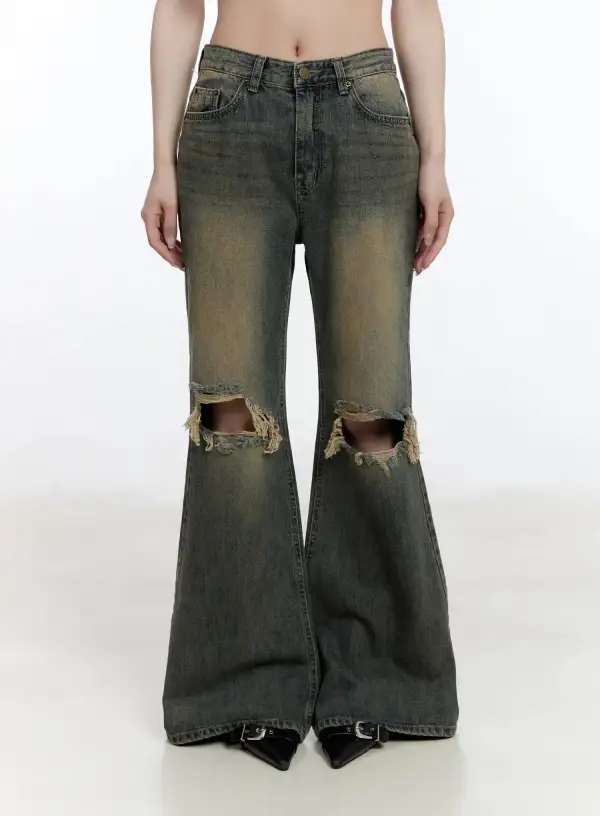 Distressed Bootcut Jeans