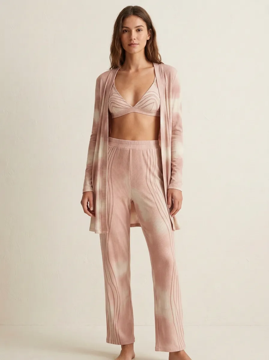 Tie Dye Ribbed Textured Lounge Set