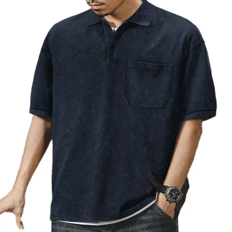 Button Placket Chest Pocket Cotton Polo Shirt