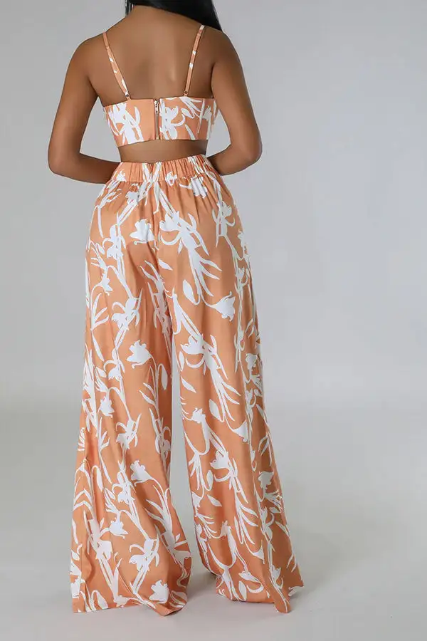 Floral Print Wide-Leg Spaghetti Strap Pant Set