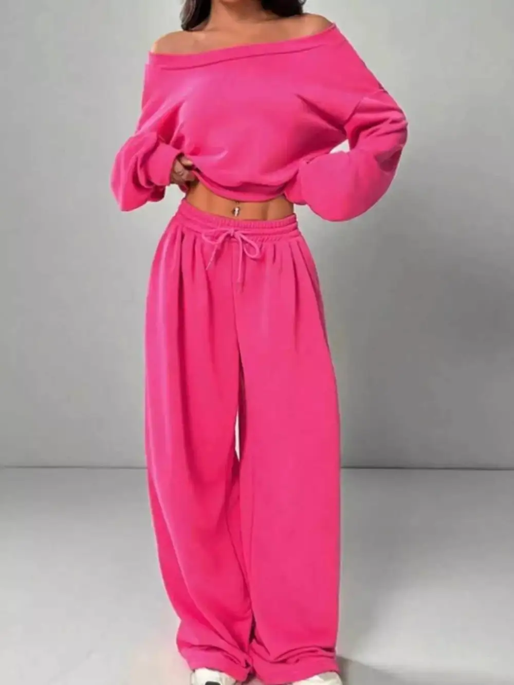Boat Neck Long Sleeve Top and Pants Set