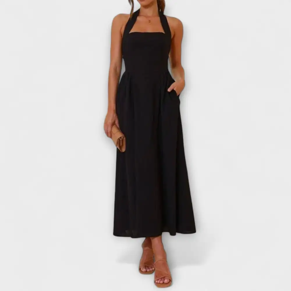 Check Pattern Relaxed Halter Casual Dress