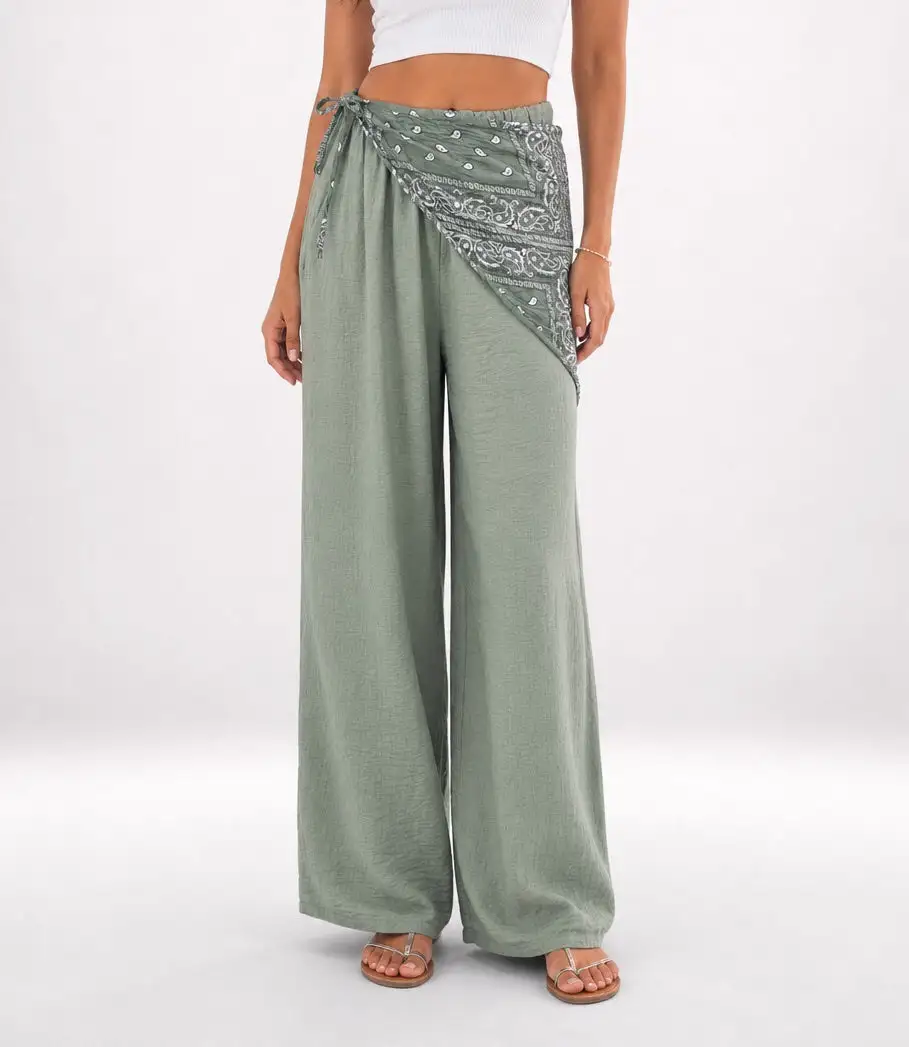 Wide Leg Bandana Wrap Bohemian Trousers