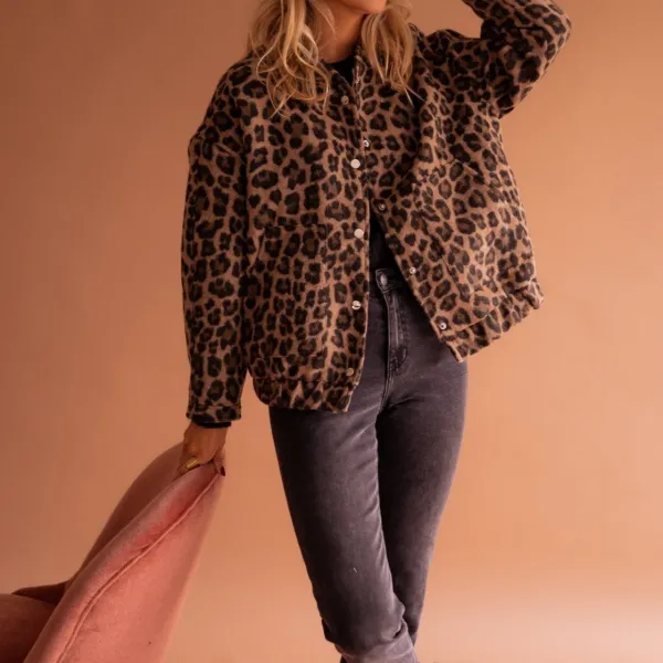 Leopard Print Oversized Button Front Jacket