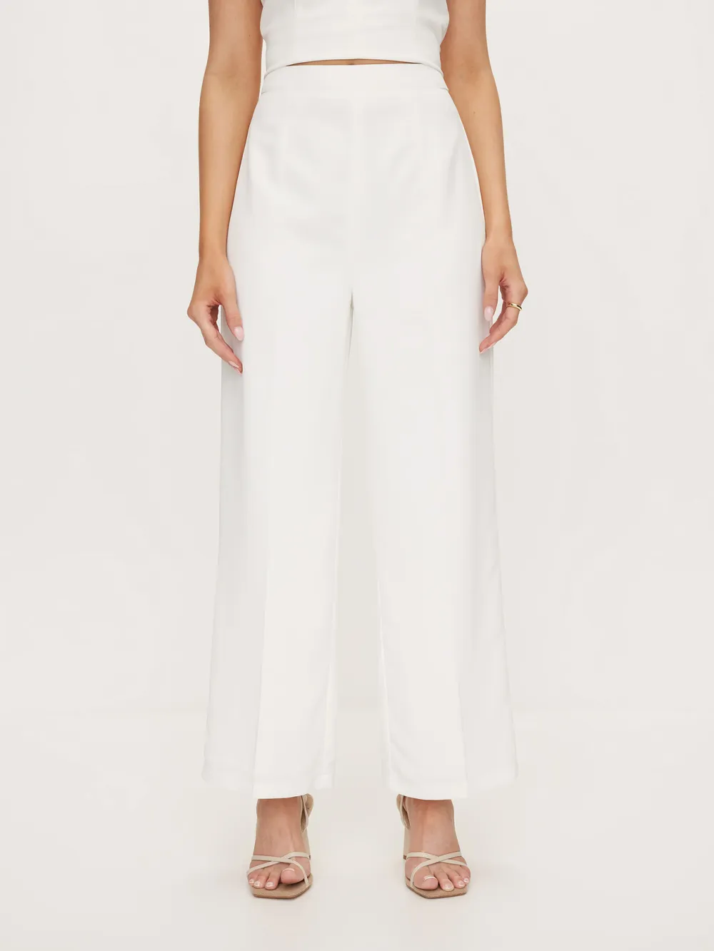 White High-Waisted Wide-Leg Pants