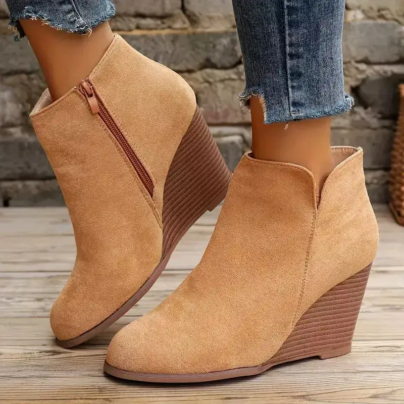 Side Zipper Wedge Boots