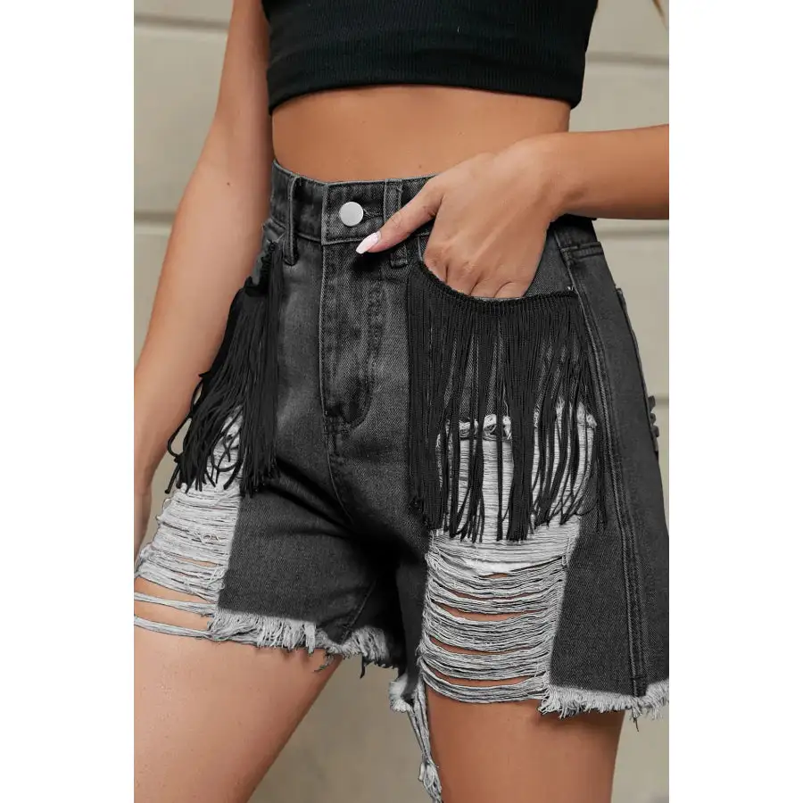 Distressed Fringe Denim Shorts