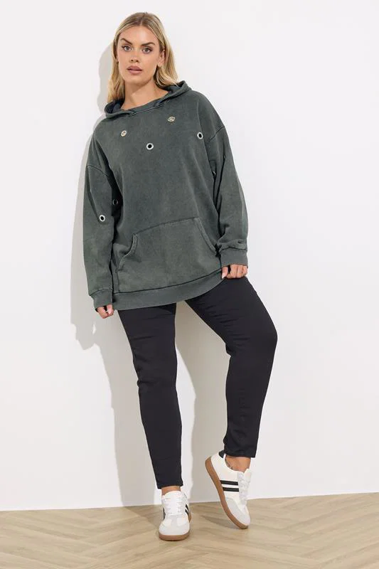 Charcoal Grey Eyelet Hoodie detail 1