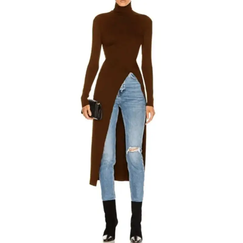 Women's Split-Hem High-Neck Blouse