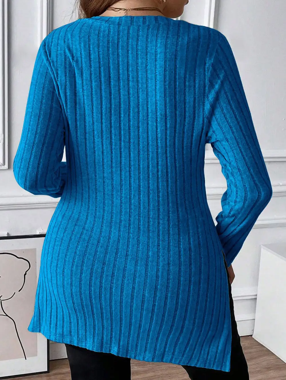 Ribbed Brushed Square Neck Long Sleeve Top