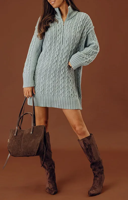 Zip-Closure V-Neck Long Sleeve Wrap Mini Dress