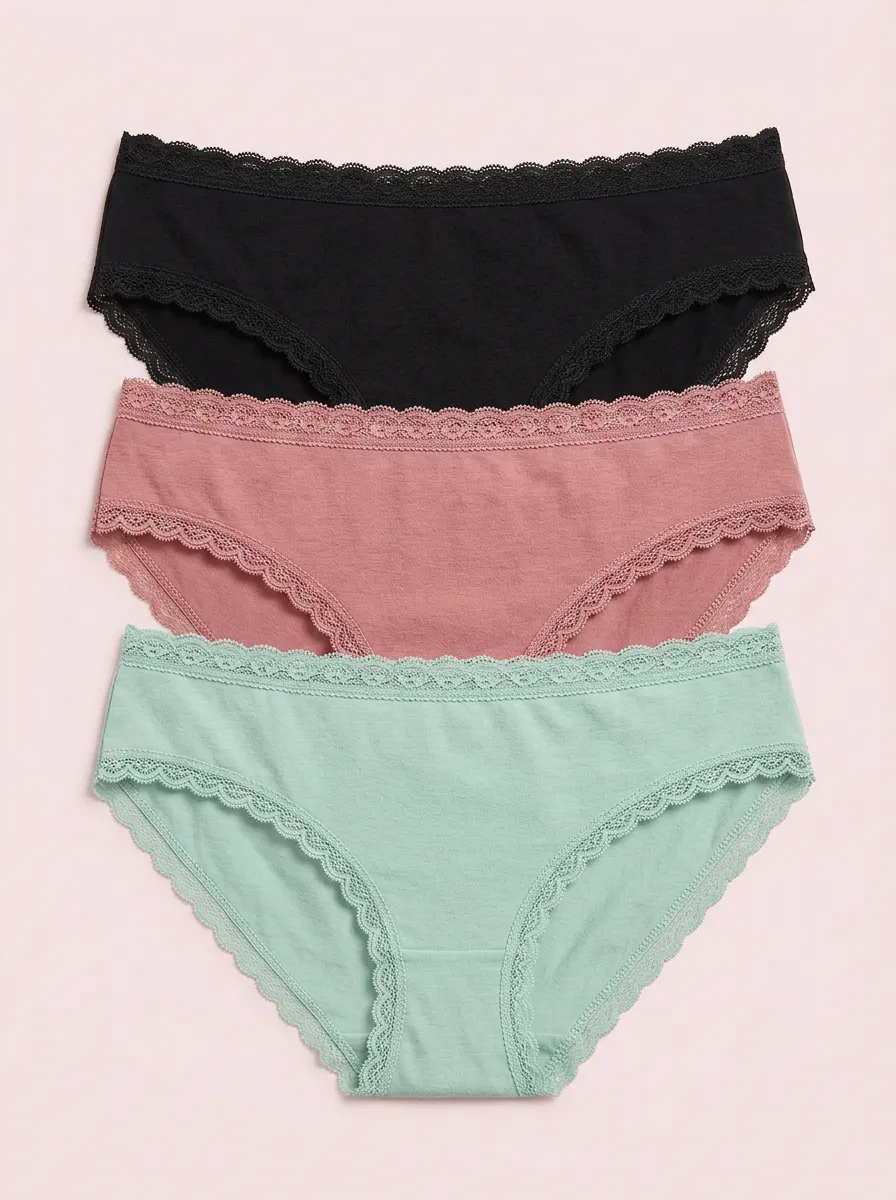 Everyday Cotton Lace-Trim Women's Three-Piece Panty Set