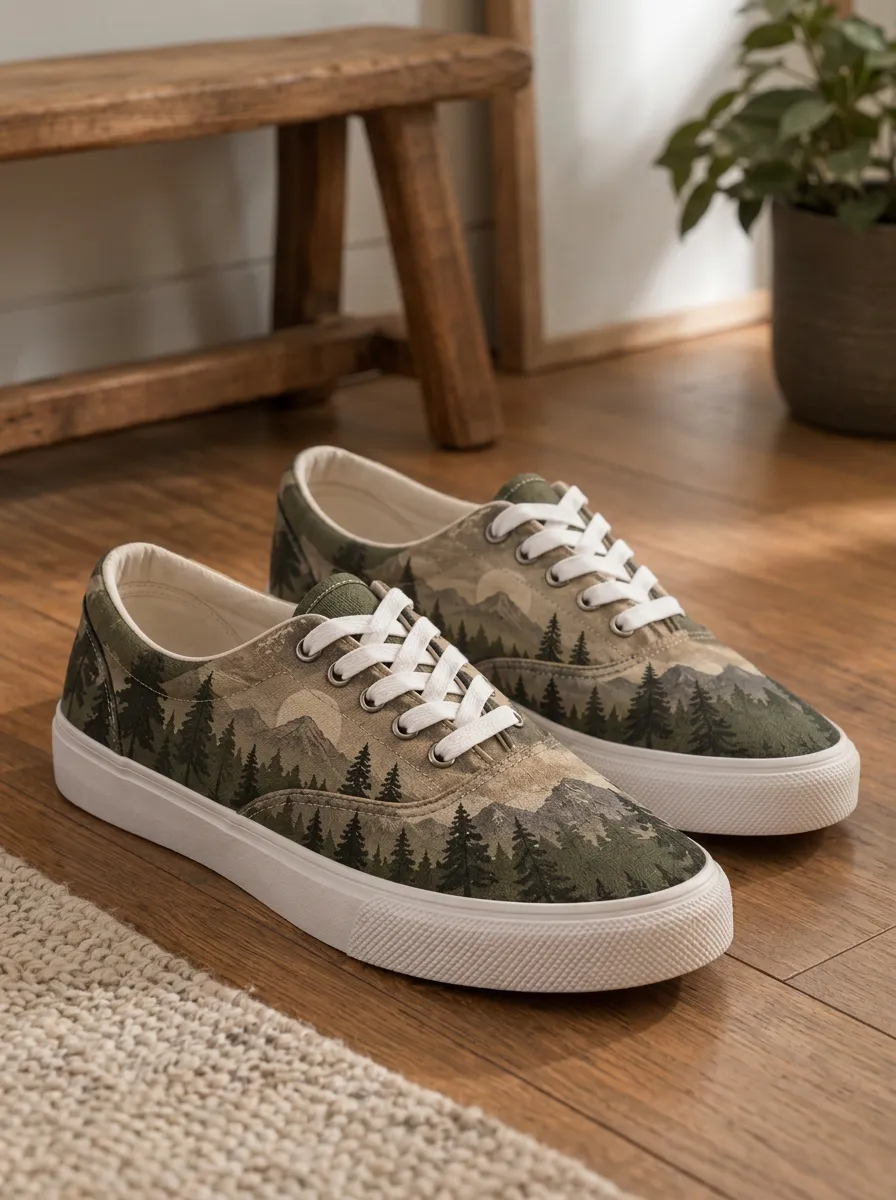 Men's Modern Nature Lover Mountain Forest Patterned Canvas Shoes