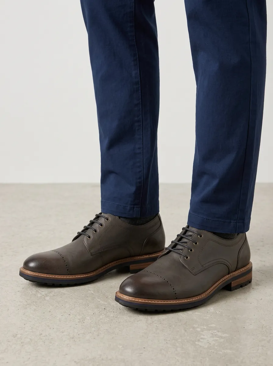 Men's Classic Brown Cap Toe Brogue Leather Oxford Shoes