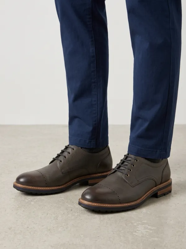 Men's Classic Brown Cap Toe Brogue Leather Oxford Shoes