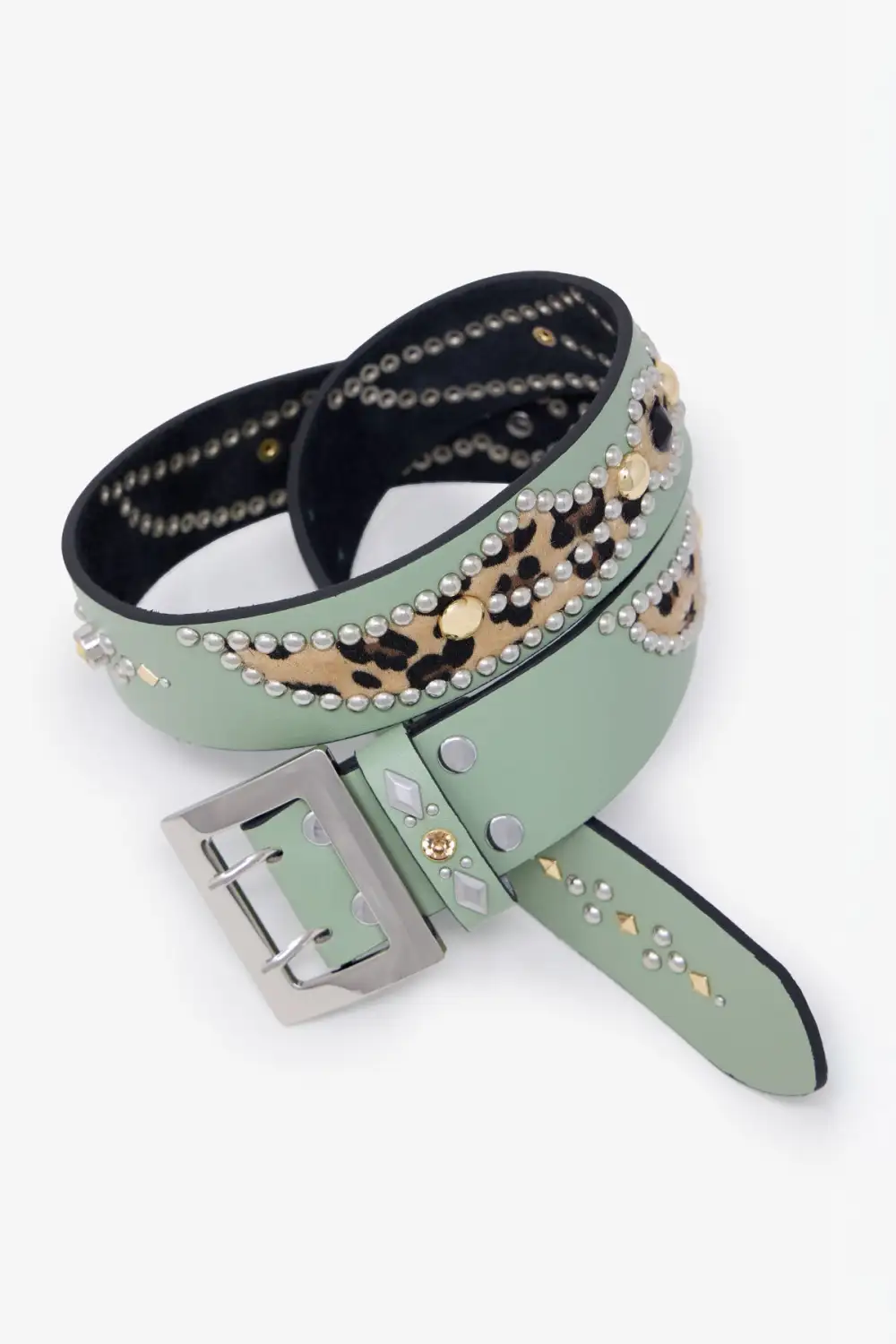 Faux Cheetah Studded Leather Belt
