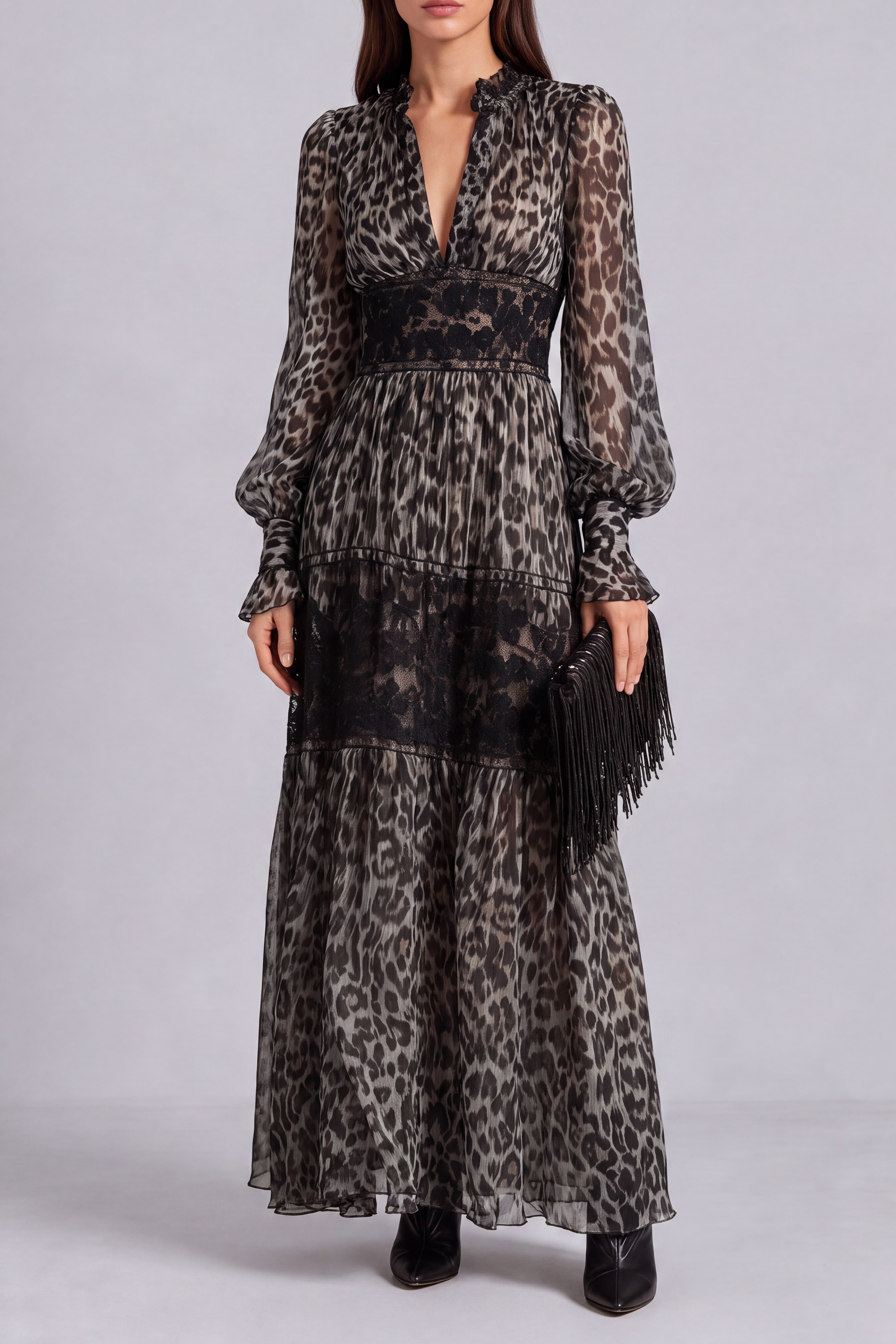 Lace Leopard Pattern Maxi Dress