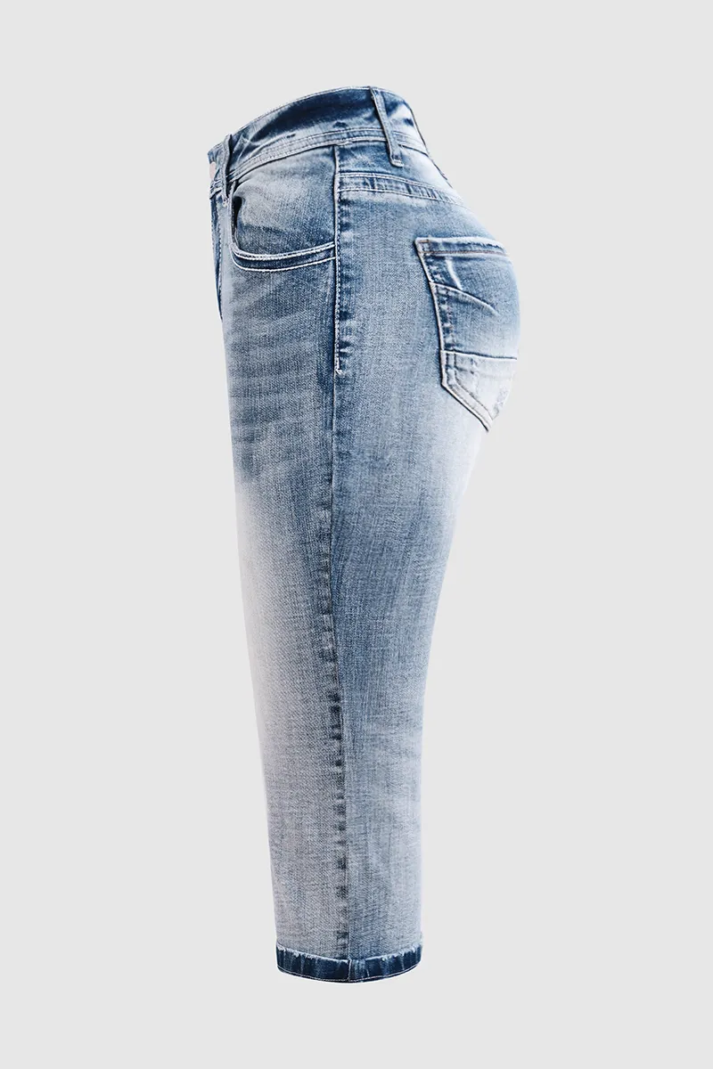 Ripped Low Waist Capris Jeans