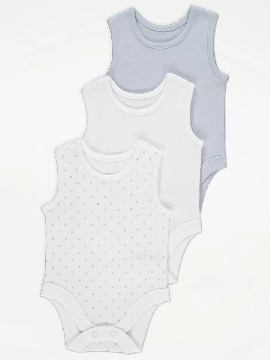Blue Sleeveless Bodysuits 3 Pack