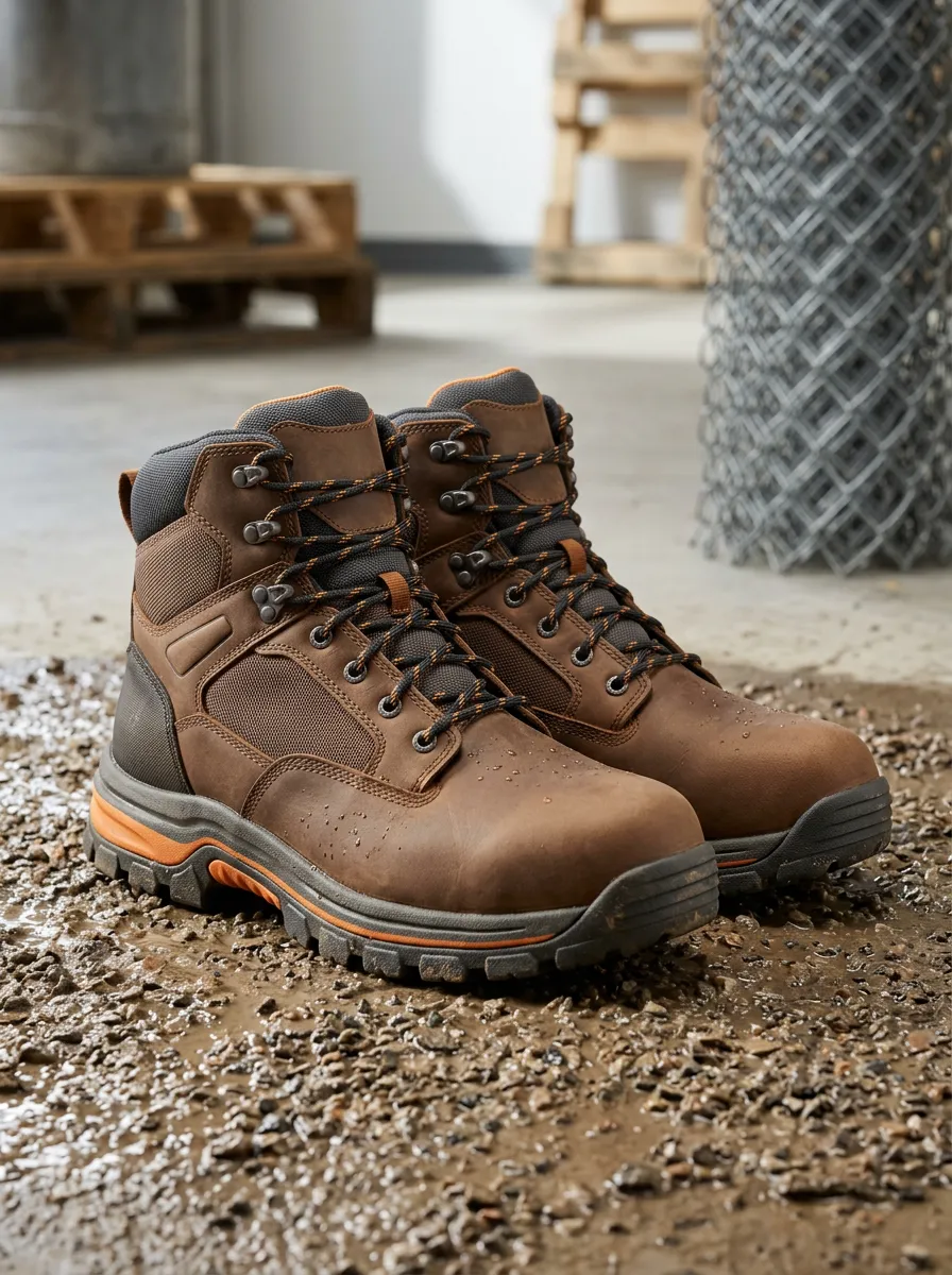 Men's Waterproof Brown Leather Industrial Work Boots