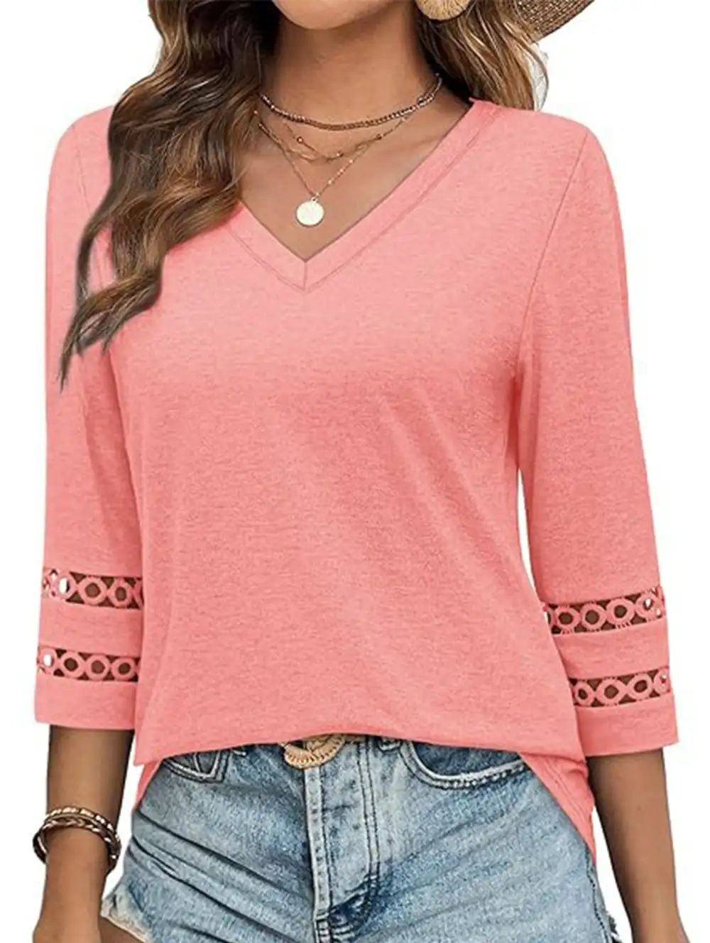 V-Neck Lace Trim Top