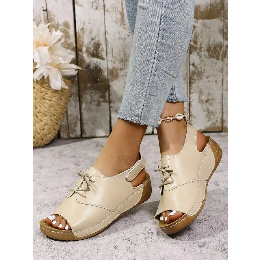 Casual Peep Toe Lace Up Comfort Sandals