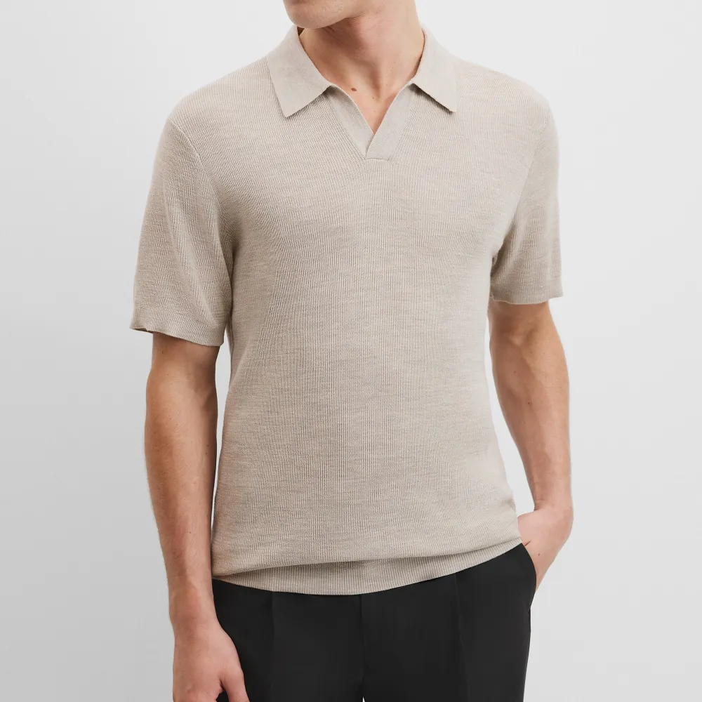 Men's Classic Rib Knit Wool Polo Shirt