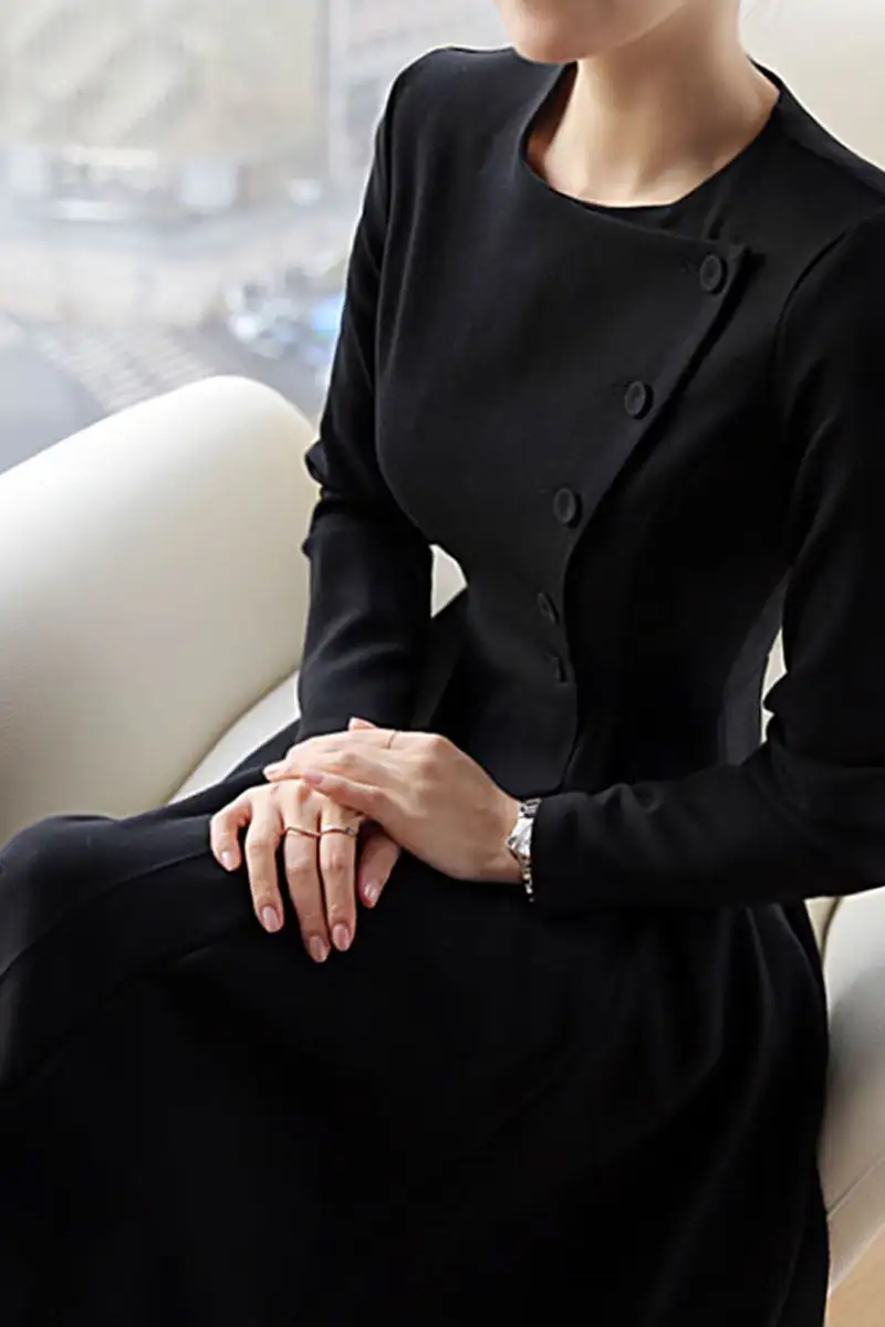Refined Polyester Long Sleeve Midi Dress