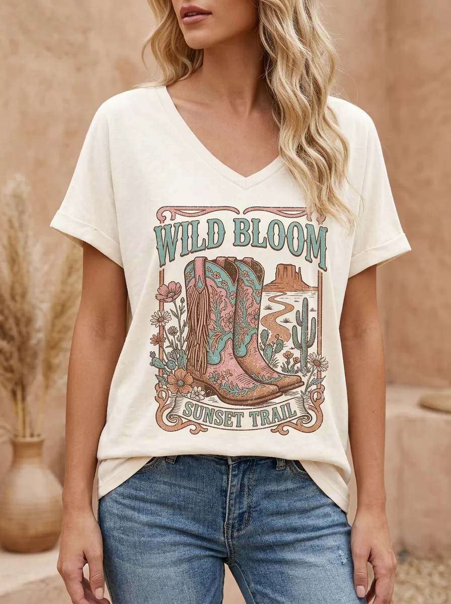 Cowboy-Boot Western Women's V-Neck T-Shirt