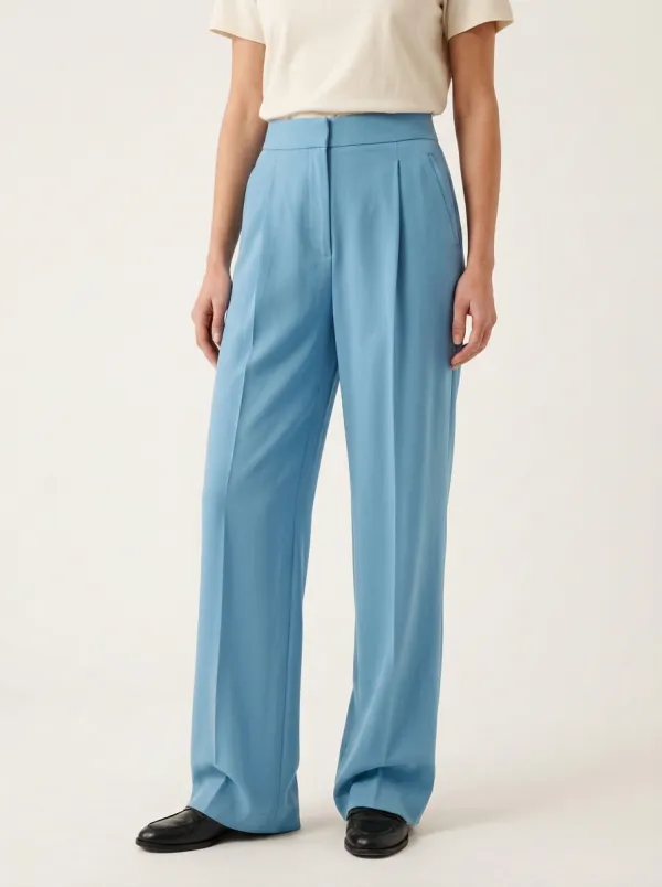 Simple Pleated High Rise Wide Leg Trousers