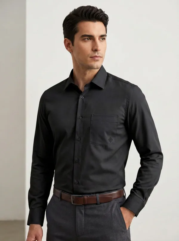 Men's Non-Iron Cotton Compass Logo Printed Dress Shirt