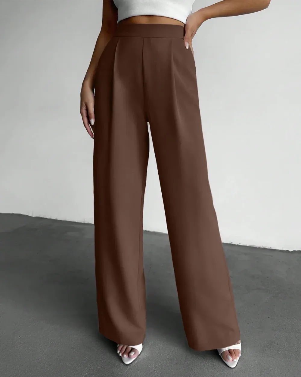 Pleated Pocket High Waist Wide Leg Trousers