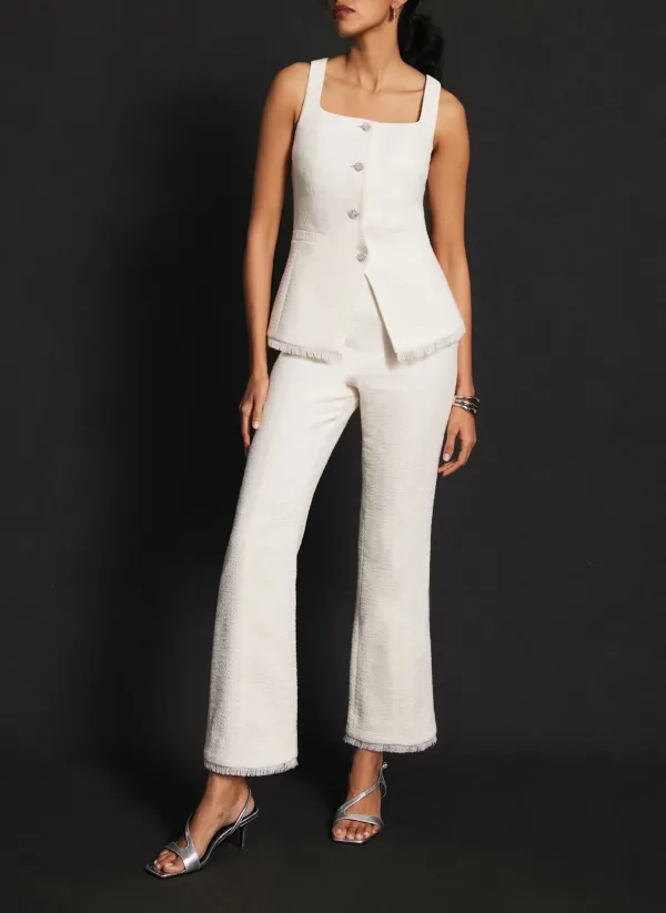 Casual Style Cream Boucle Kick Flare Trousers