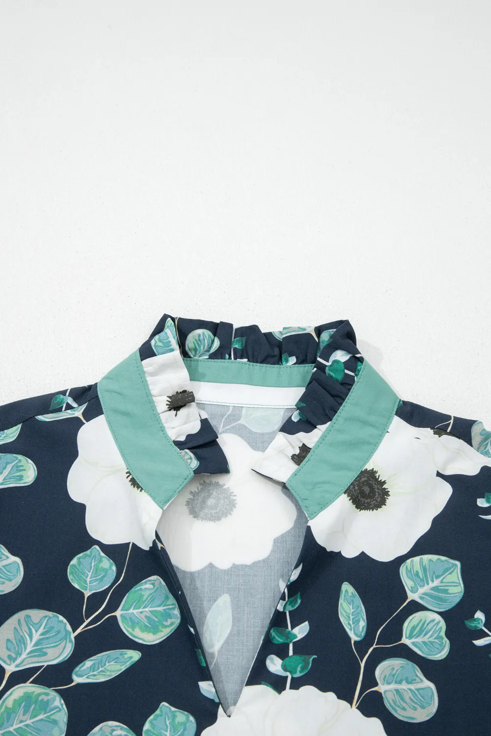Blue Floral Print Striped Patchwork Blouse
