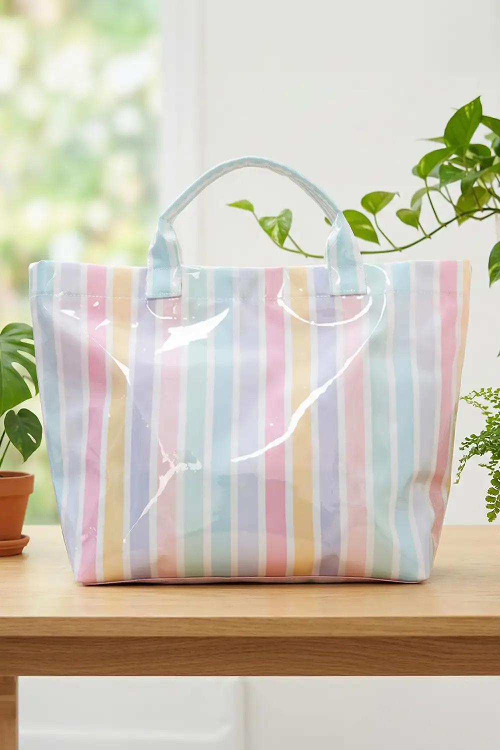 Glossy Striped Vinyl Tote Bag