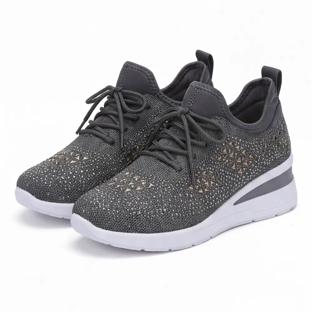 Embellished Detail Rhinestone Wedge Sneakers