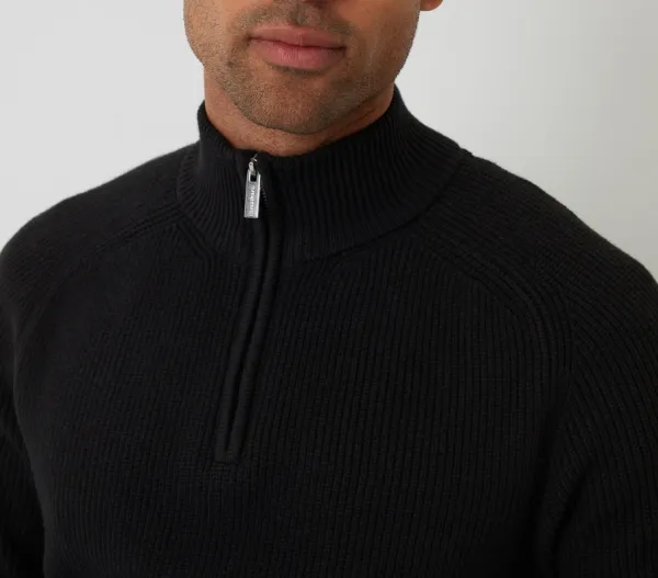 Black Rib Panel Quarter-Zip Knit Sweater