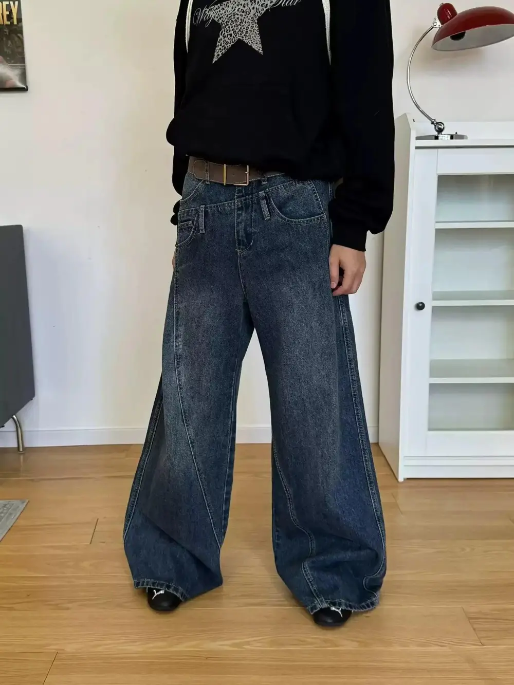 Washed Asymmetric Style Jeans