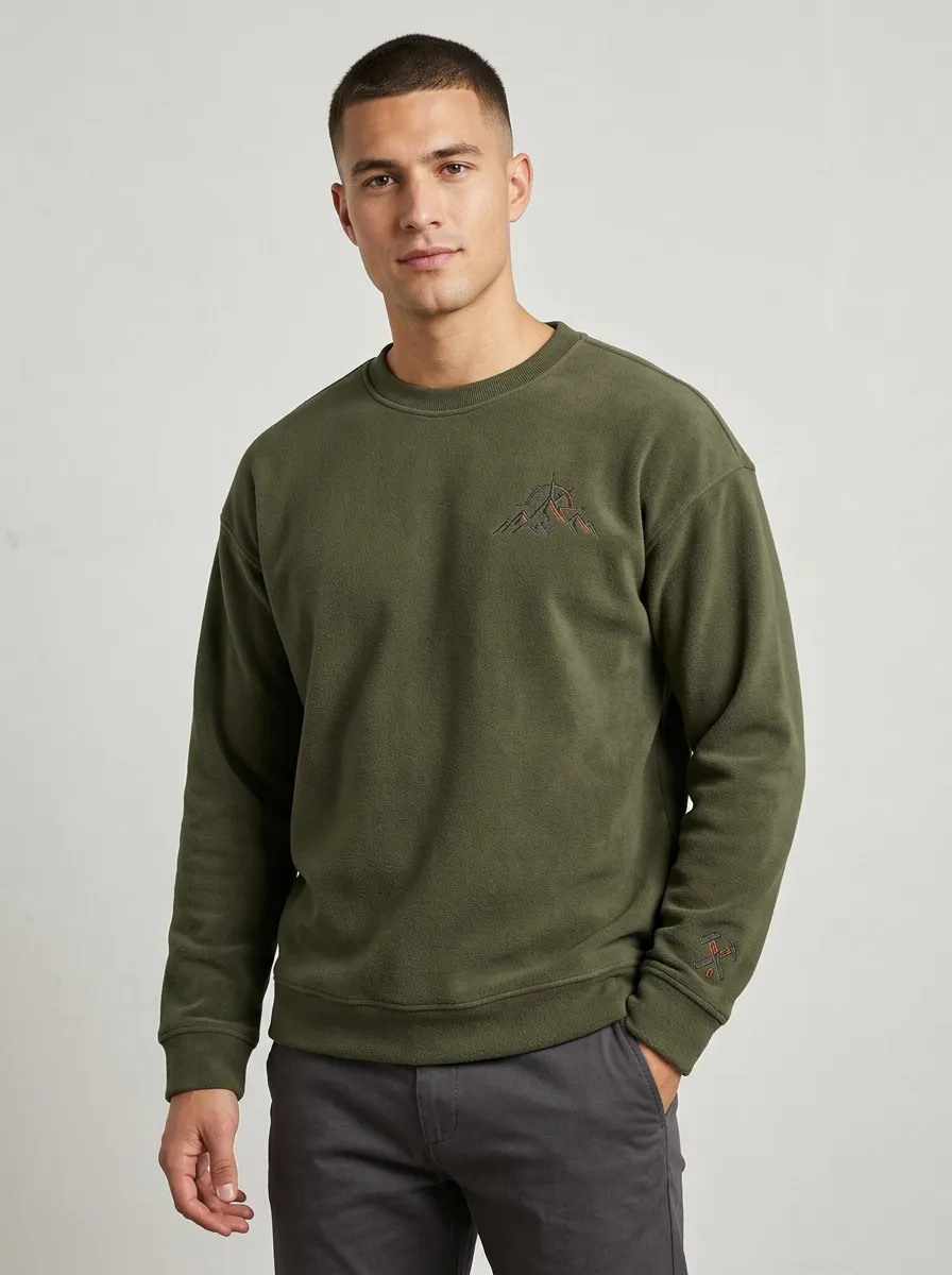 Men's Olive Outdoor Mountain Graphic Fleece Sweatshirt