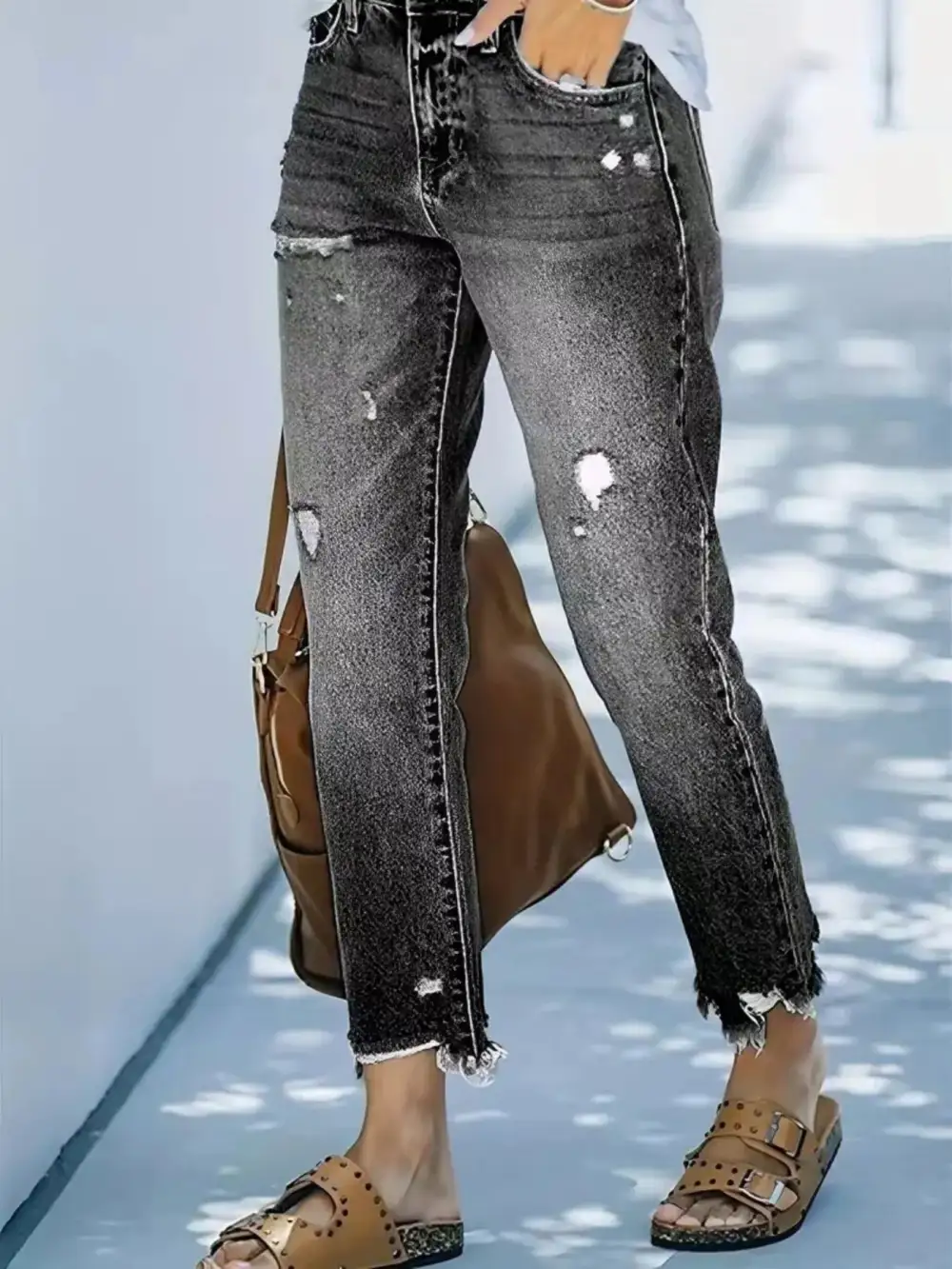 Soft Straight Leg Distressed Denim Jeans