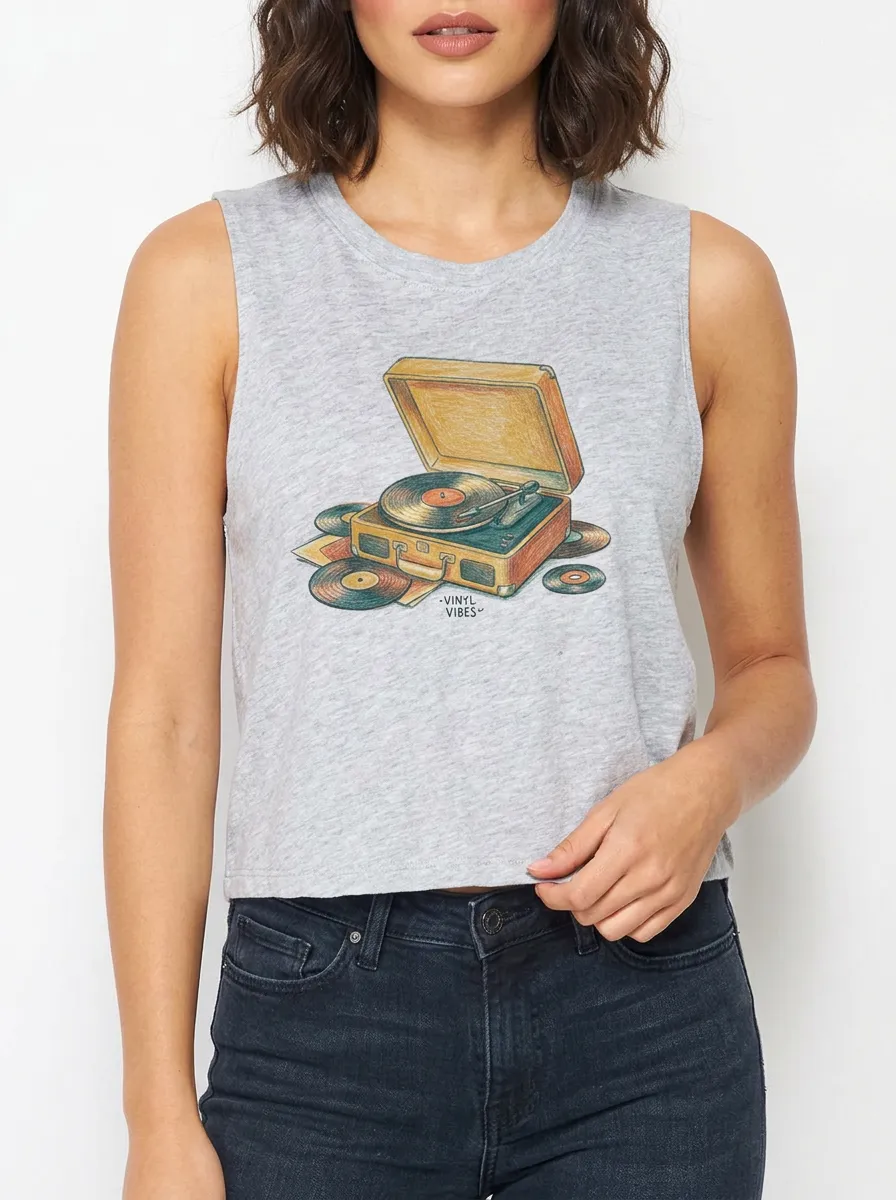 Women's Music Vinyl Record Player Graphic Tank Top