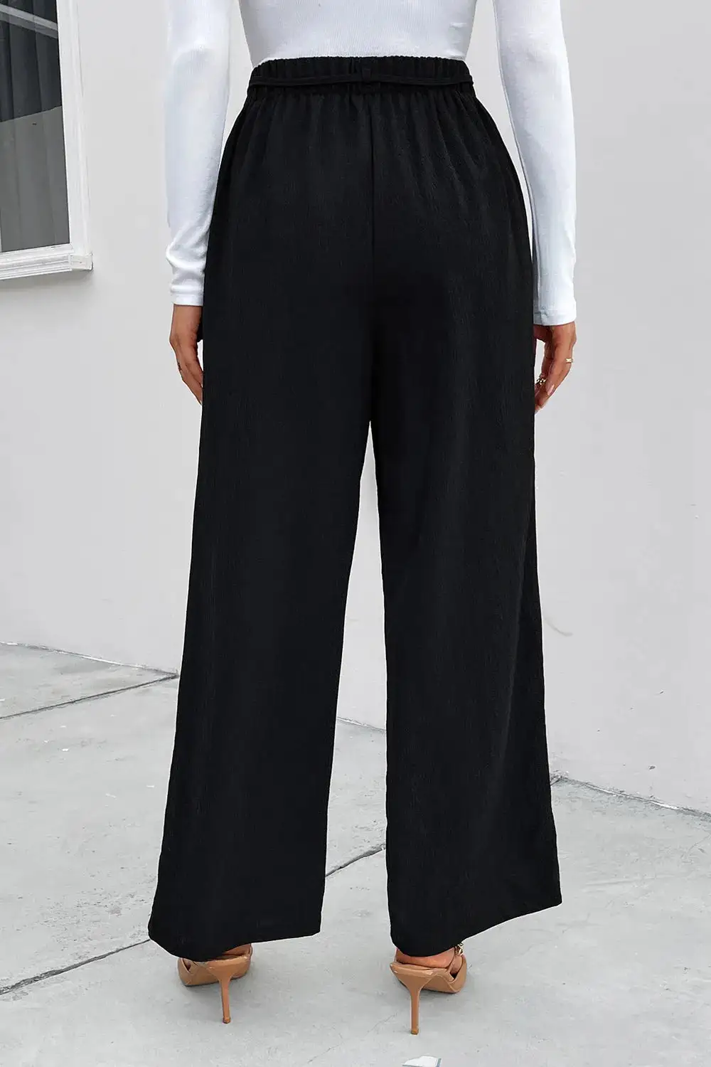 Wide Leg High Waist Ruched Pocketed Pants
